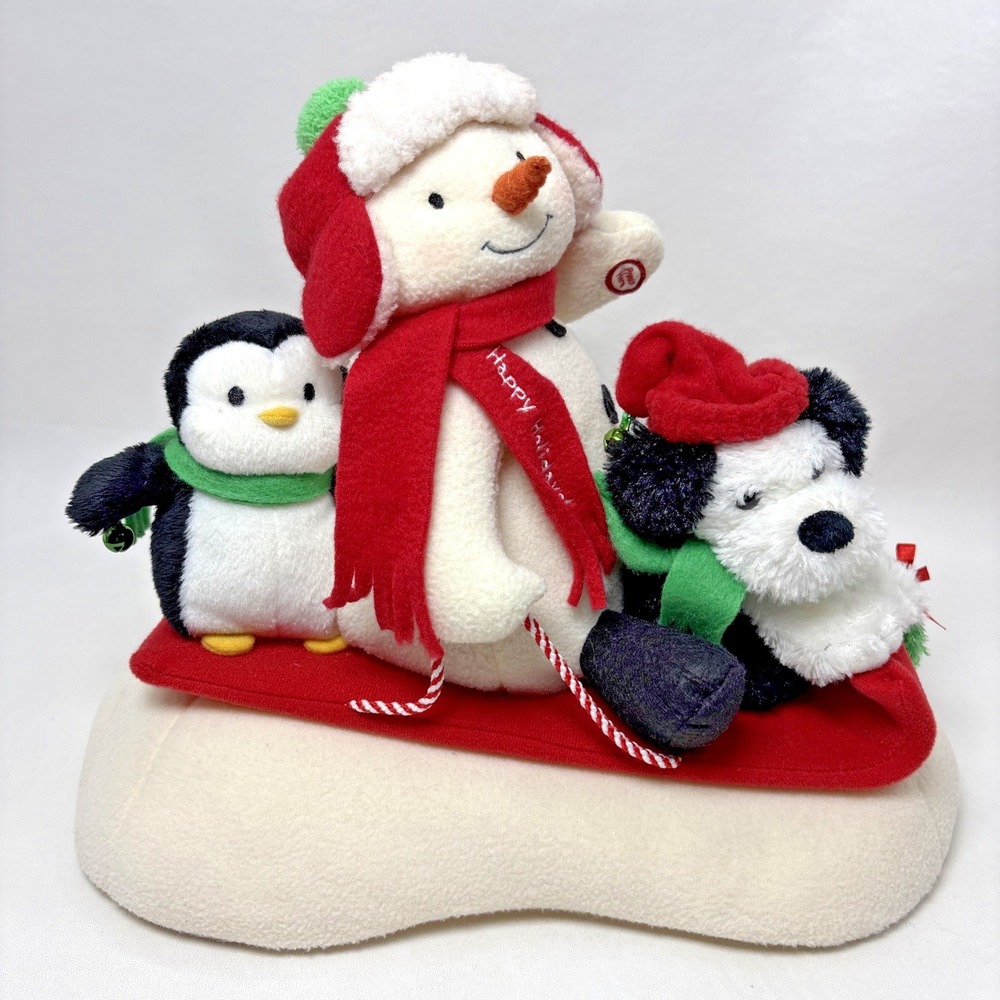 Hallmark 2007 Jingle Pals Animated Musical Snowman Penguin And‎ Dog On A Sled